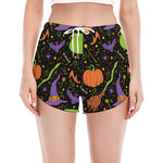 Halloween Wizard Pattern Print Women's Split Running Shorts