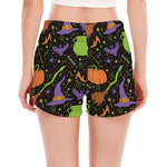 Halloween Wizard Pattern Print Women's Split Running Shorts