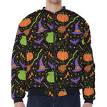 Halloween Wizard Pattern Print Zip Sleeve Bomber Jacket