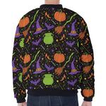 Halloween Wizard Pattern Print Zip Sleeve Bomber Jacket