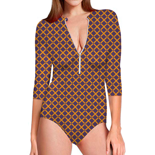 Halloween X Pattern Print Long Sleeve Swimsuit