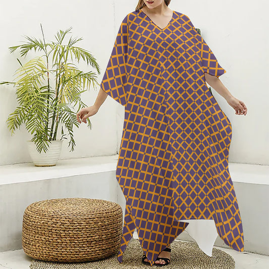 Halloween X Pattern Print Silk V-Neck Kaftan Dress