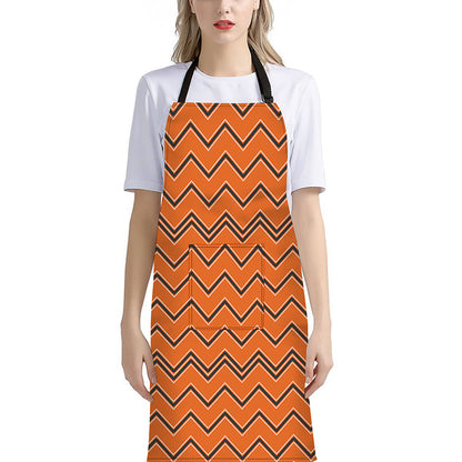 Halloween Zig Zag Pattern Print Bib Apron With Pocket
