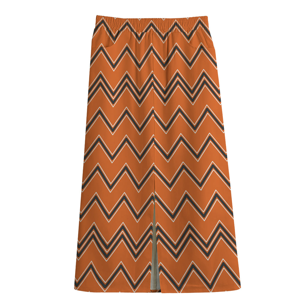 Halloween Zig Zag Pattern Print Cotton Front Slit Maxi Skirt
