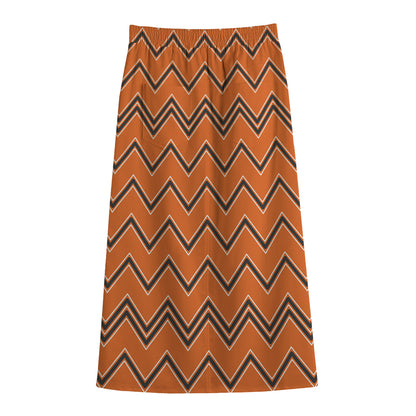 Halloween Zig Zag Pattern Print Cotton Front Slit Maxi Skirt