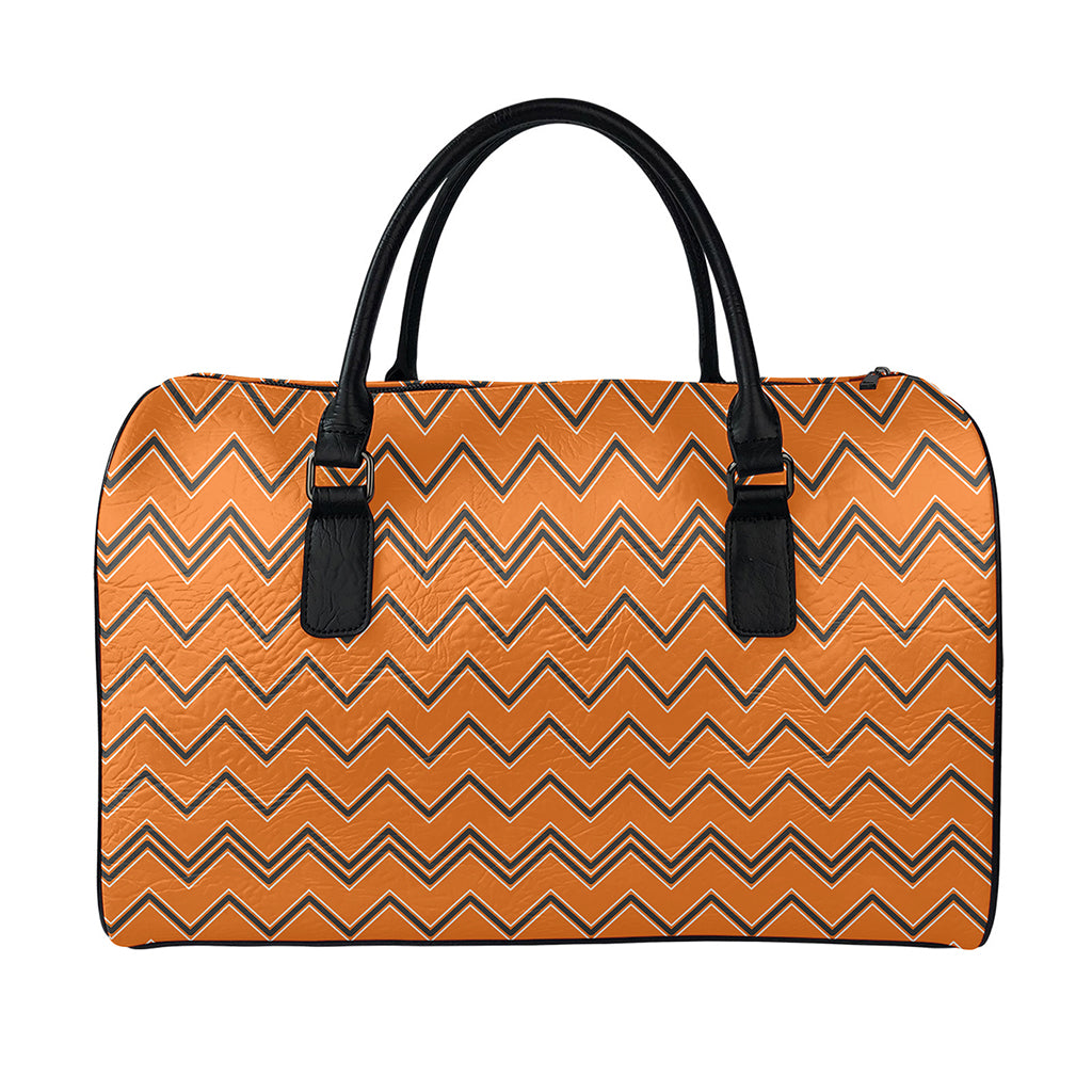 Halloween Zig Zag Pattern Print Leather Duffle Bag