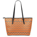 Halloween Zig Zag Pattern Print Leather Tote Bag With Zipper
