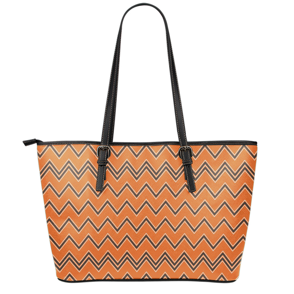 Halloween Zig Zag Pattern Print Leather Tote Bag