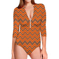 Halloween Zig Zag Pattern Print Long Sleeve Swimsuit