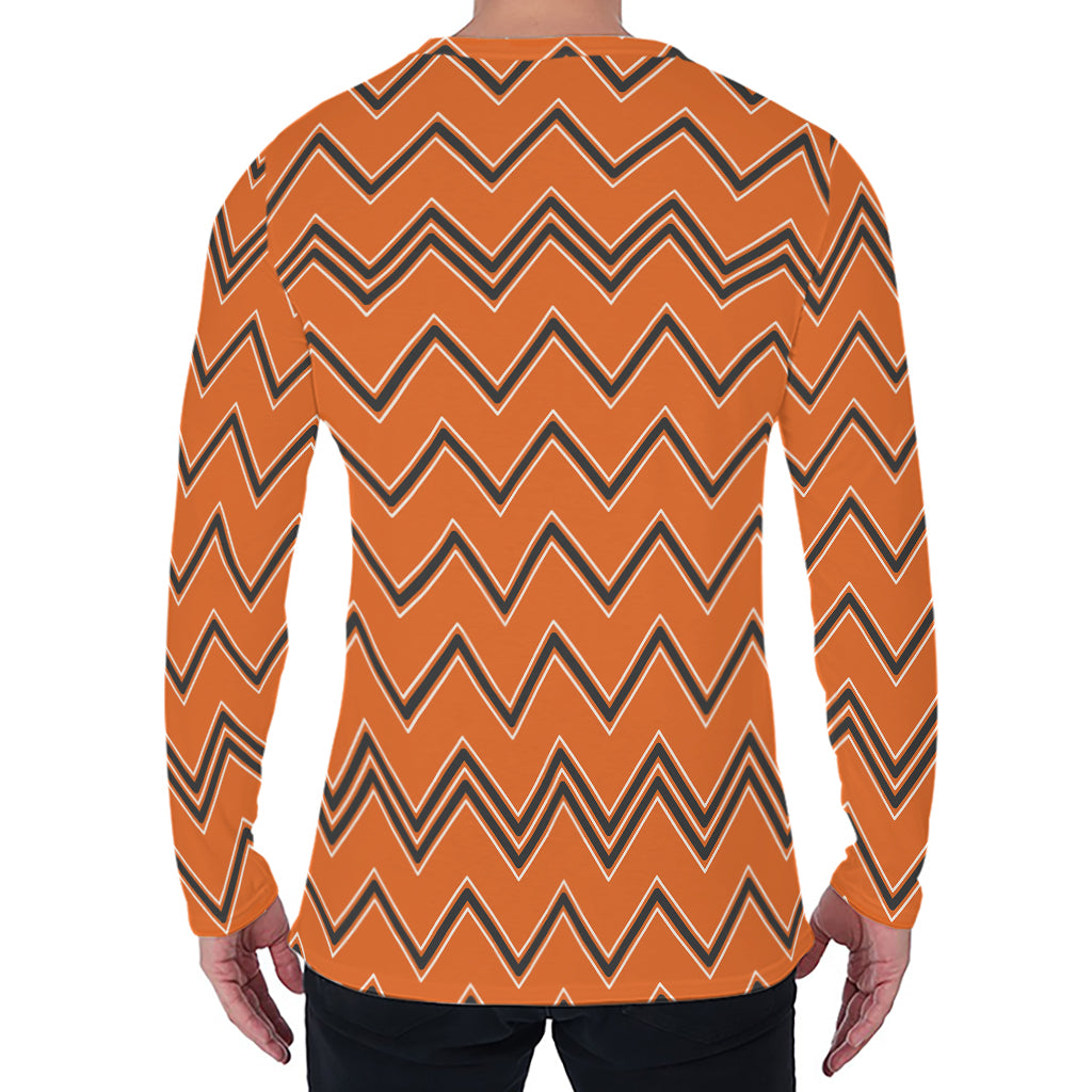 Halloween Zig Zag Pattern Print Men's Long Sleeve T-Shirt