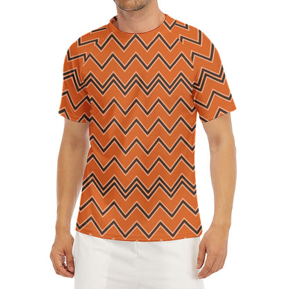 Halloween Zig Zag Pattern Print Men's Short Sleeve Rash Guard