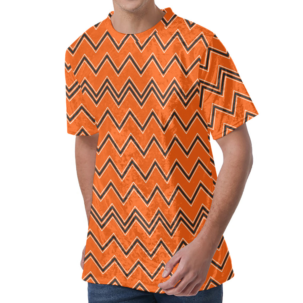 Halloween Zig Zag Pattern Print Men's Velvet T-Shirt