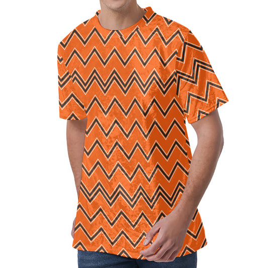 Halloween Zig Zag Pattern Print Men's Velvet T-Shirt