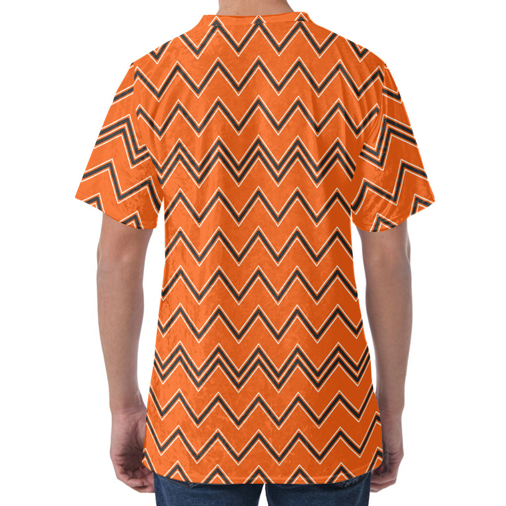 Halloween Zig Zag Pattern Print Men's Velvet T-Shirt