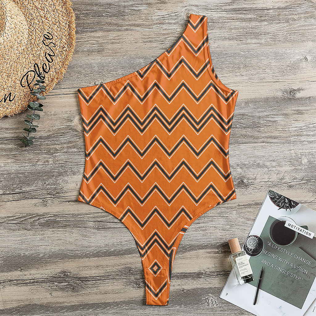 Halloween Zig Zag Pattern Print One Shoulder Bodysuit