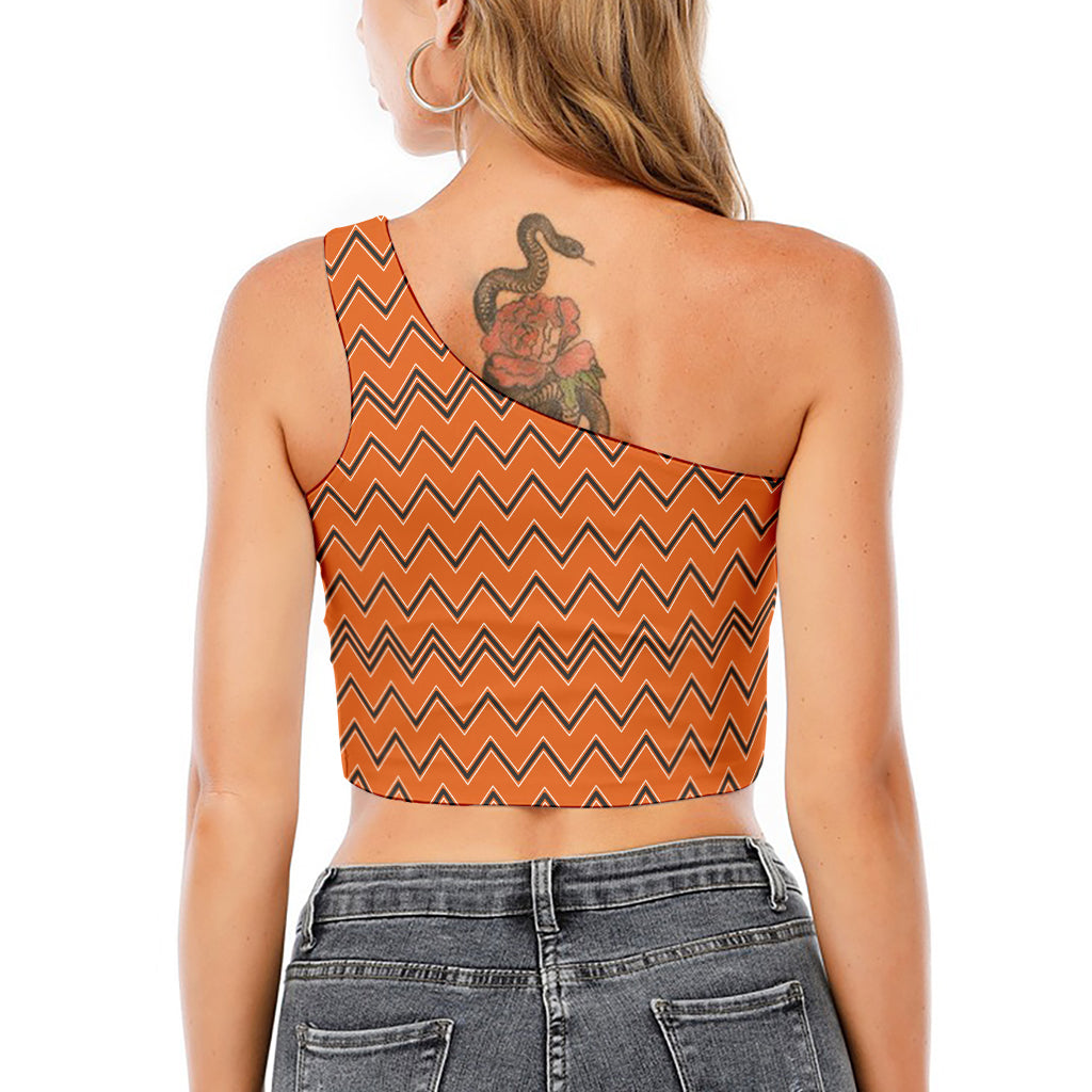 Halloween Zig Zag Pattern Print One Shoulder Crop Top