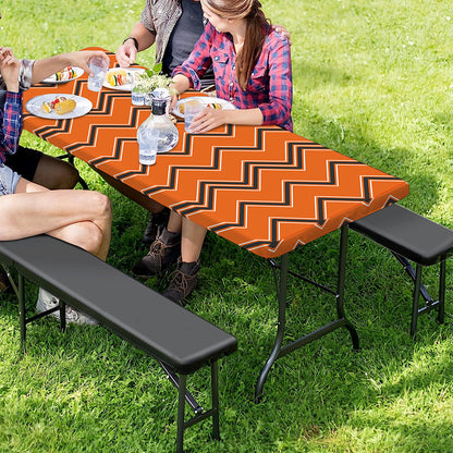 Halloween Zig Zag Pattern Print Picnic Table Cover
