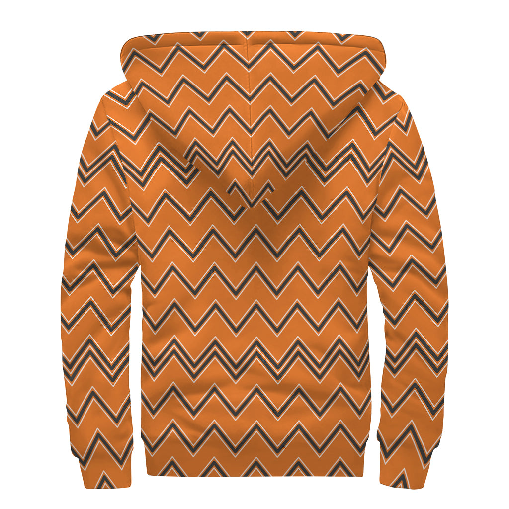 Halloween Zig Zag Pattern Print Sherpa Lined Zip Up Hoodie