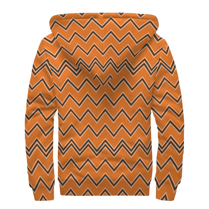 Halloween Zig Zag Pattern Print Sherpa Lined Zip Up Hoodie