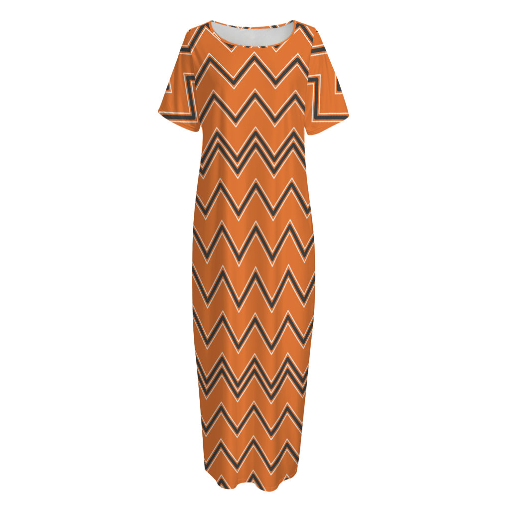 Halloween Zig Zag Pattern Print Short Sleeve Long Nightdress