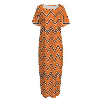 Halloween Zig Zag Pattern Print Short Sleeve Long Nightdress