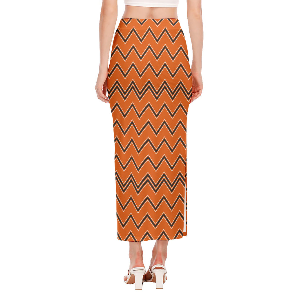 Halloween Zig Zag Pattern Print Side Slit Maxi Skirt