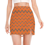 Halloween Zig Zag Pattern Print Side Slit Mini Skirt