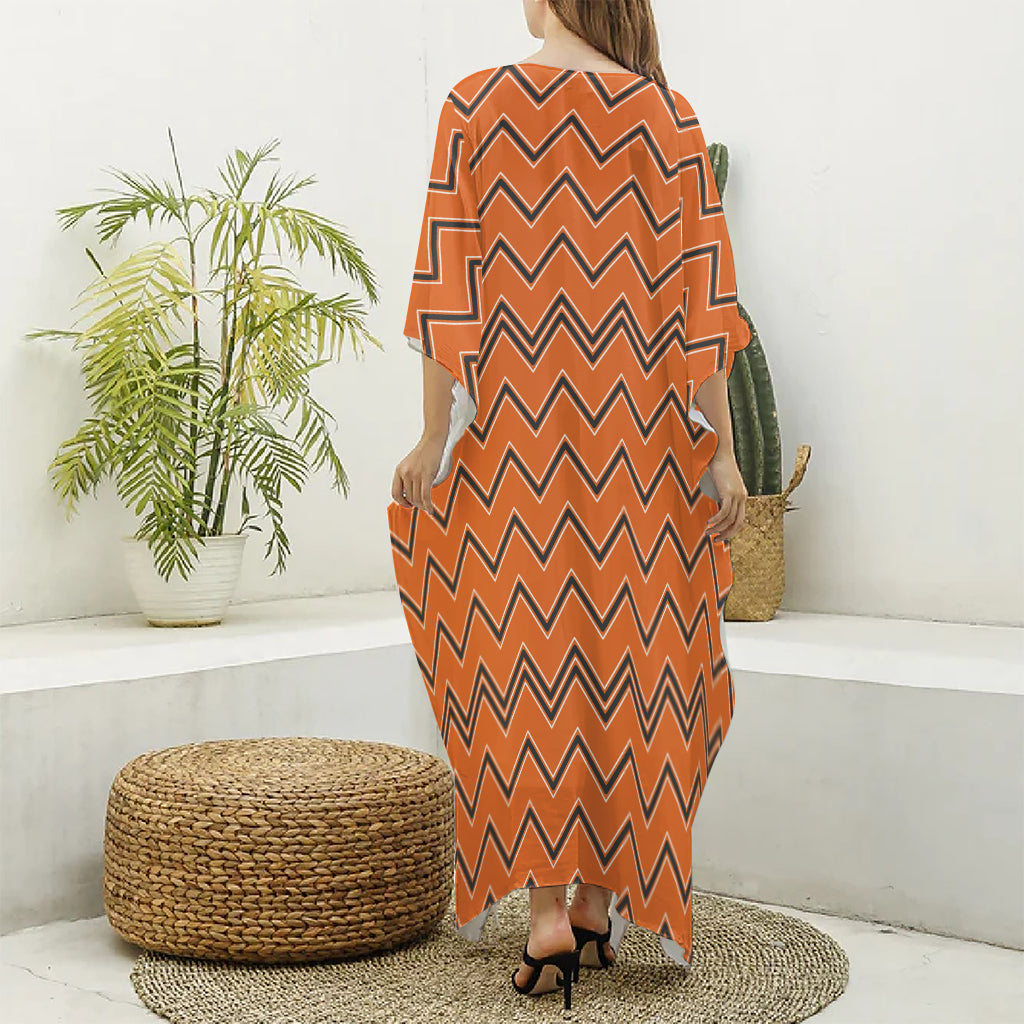 Halloween Zig Zag Pattern Print Silk V-Neck Kaftan Dress