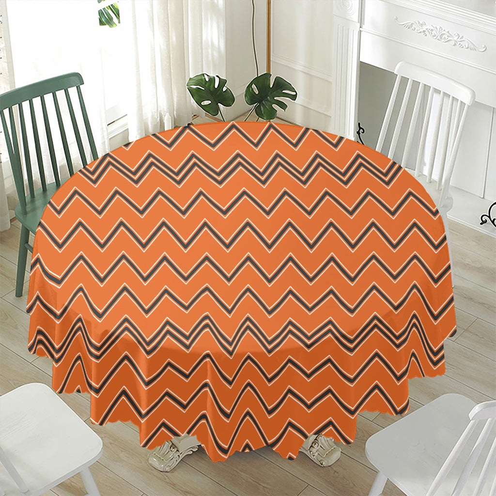 Halloween Zig Zag Pattern Print Waterproof Round Tablecloth