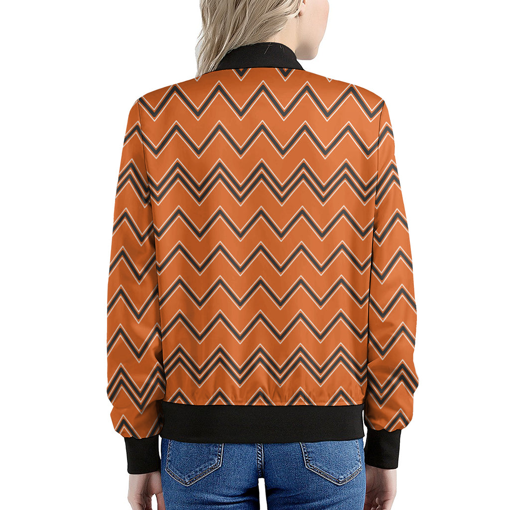 Halloween Zig Zag Pattern Print Women's Bomber Jacket