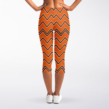 Halloween Zig Zag Pattern Print Women's Capri Leggings