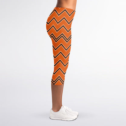 Halloween Zig Zag Pattern Print Women's Capri Leggings
