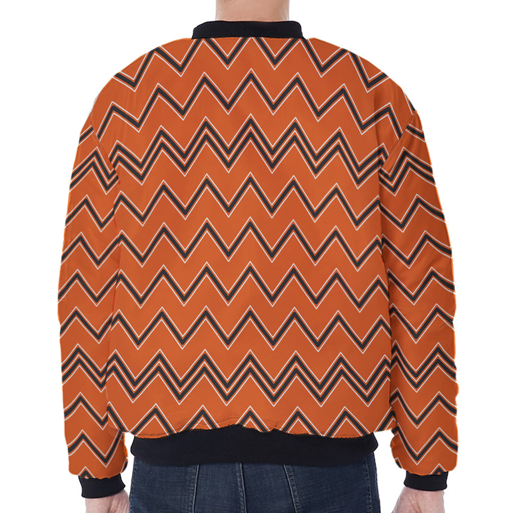 Halloween Zig Zag Pattern Print Zip Sleeve Bomber Jacket