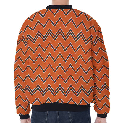 Halloween Zig Zag Pattern Print Zip Sleeve Bomber Jacket