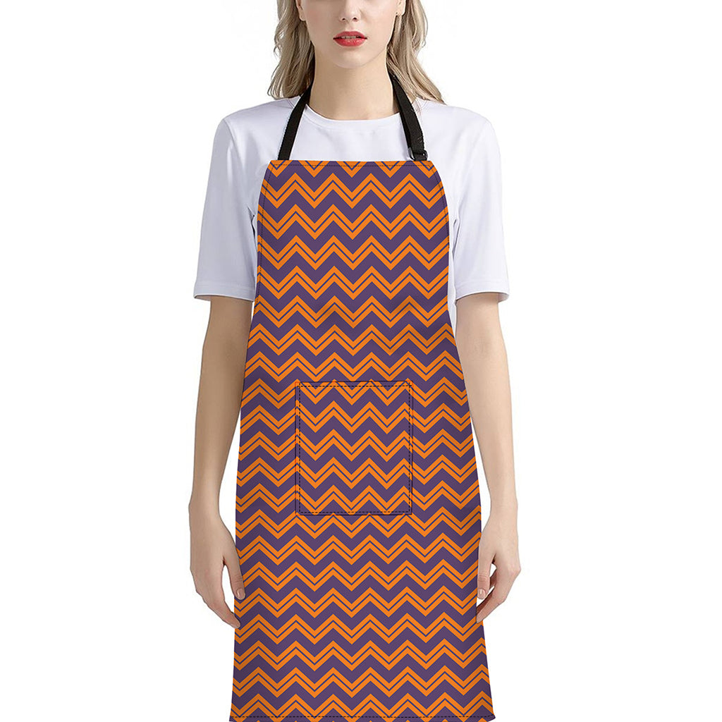 Halloween Zigzag Pattern Print Bib Apron With Pocket