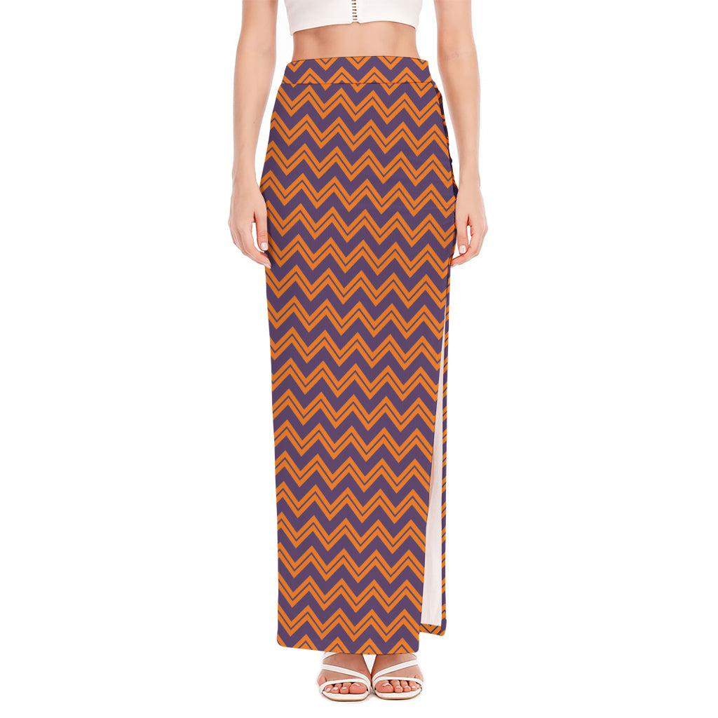 Halloween Zigzag Pattern Print High Slit Maxi Skirt