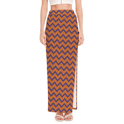 Halloween Zigzag Pattern Print High Slit Maxi Skirt