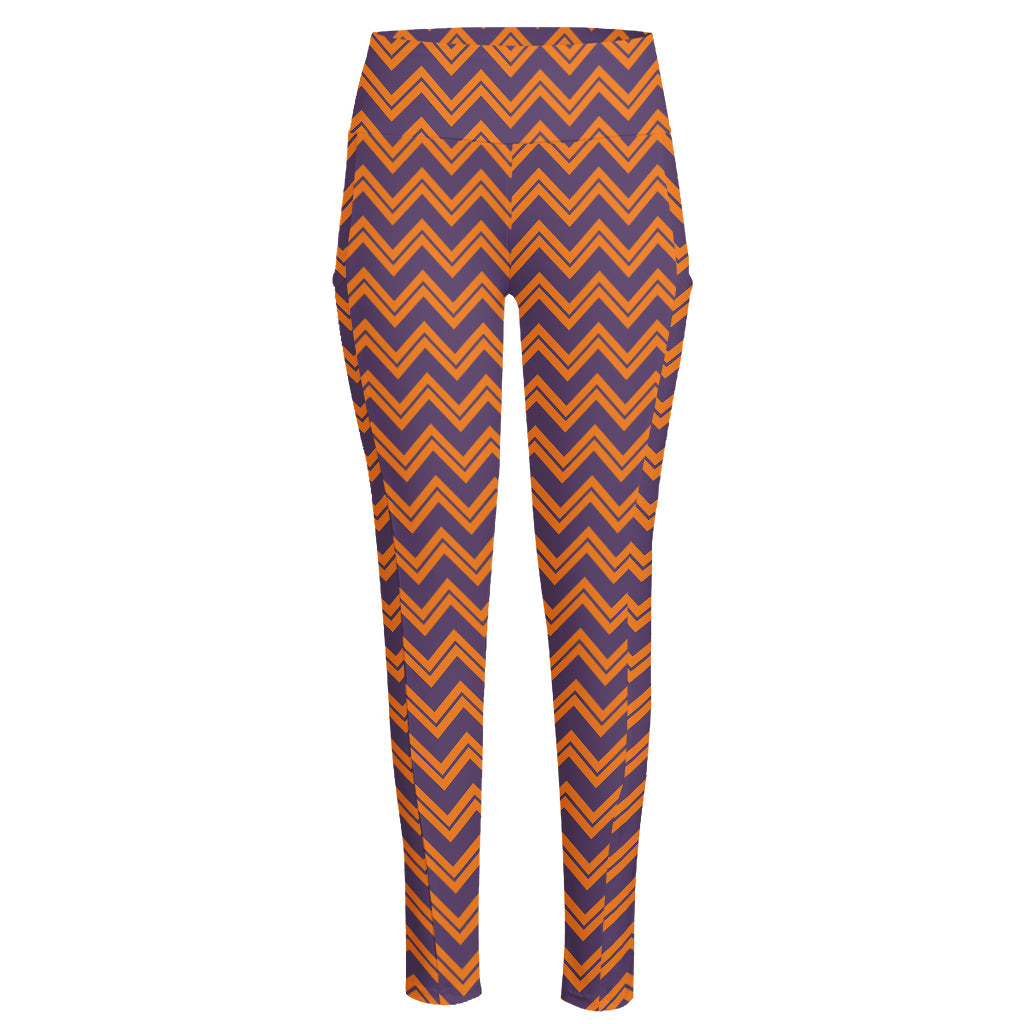 Halloween Zigzag Pattern Print High-Waisted Pocket Leggings