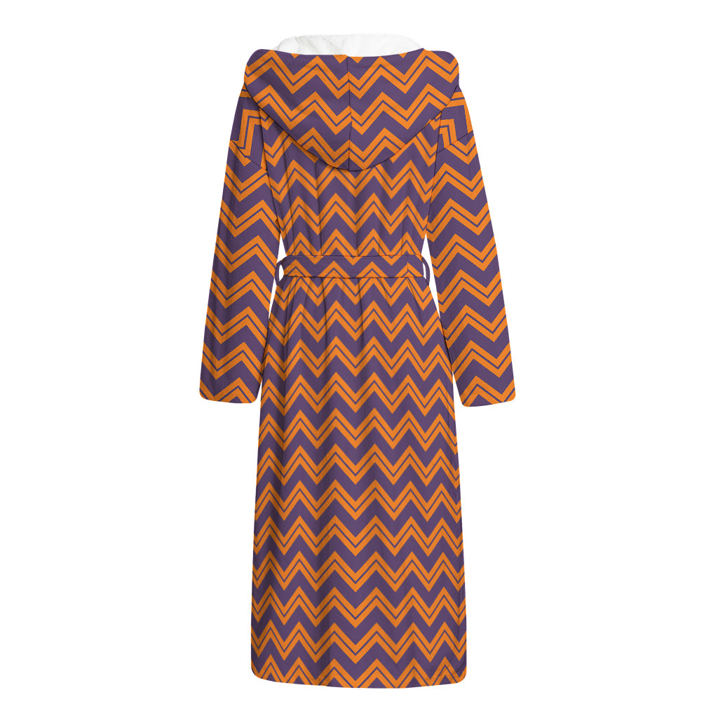 Halloween Zigzag Pattern Print Hooded Bathrobe