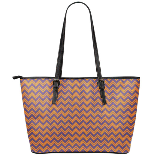 Halloween Zigzag Pattern Print Leather Tote Bag