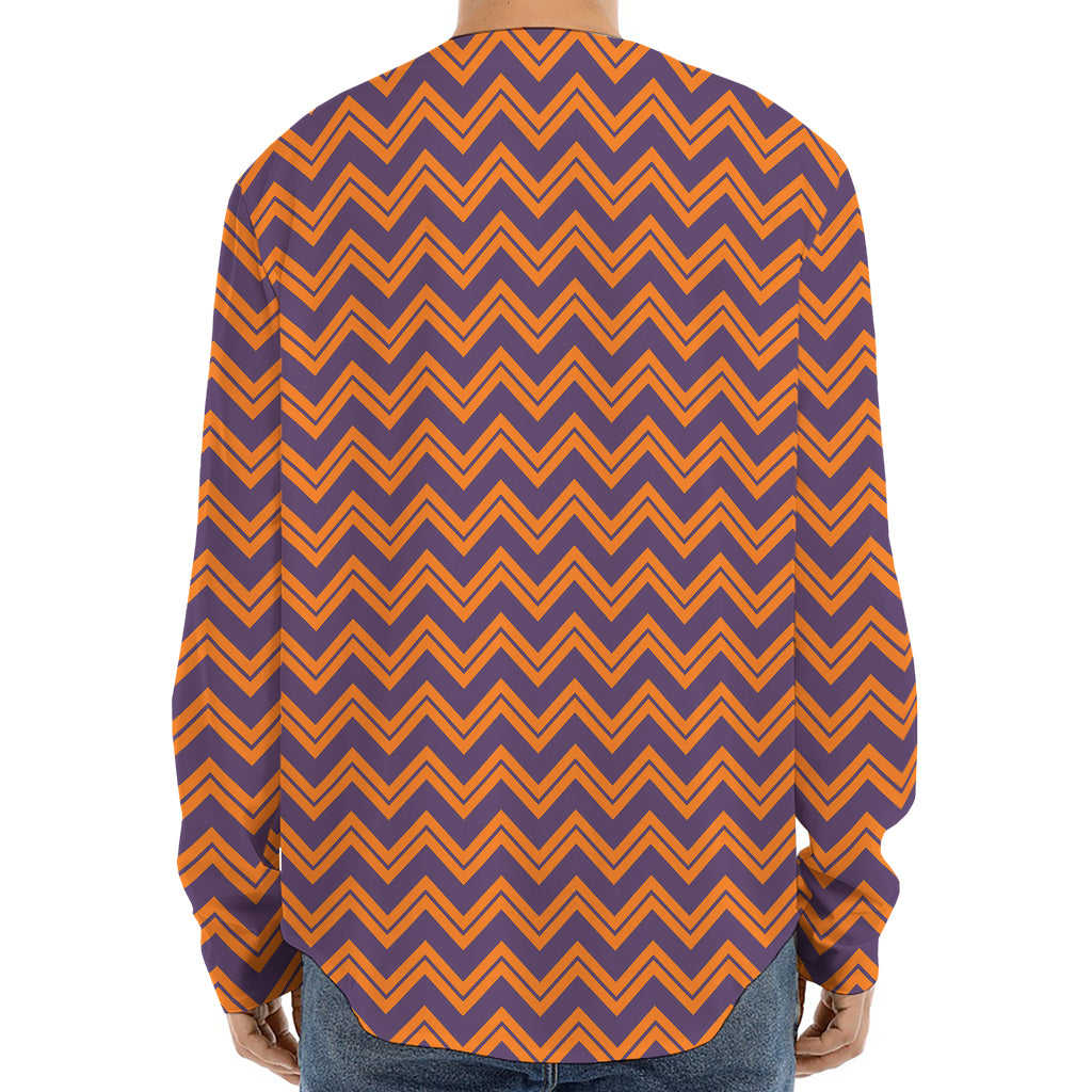 Halloween Zigzag Pattern Print Long Sleeve Baseball Jersey