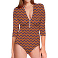 Halloween Zigzag Pattern Print Long Sleeve Swimsuit
