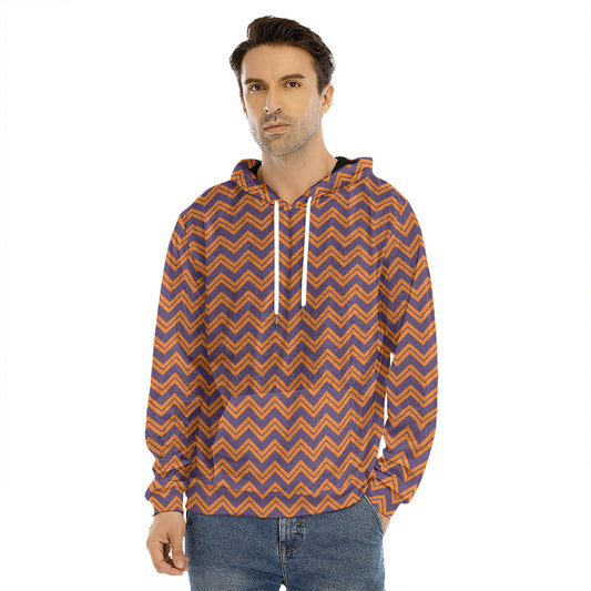 Halloween Zigzag Pattern Print Men's Velvet Pullover Hoodie