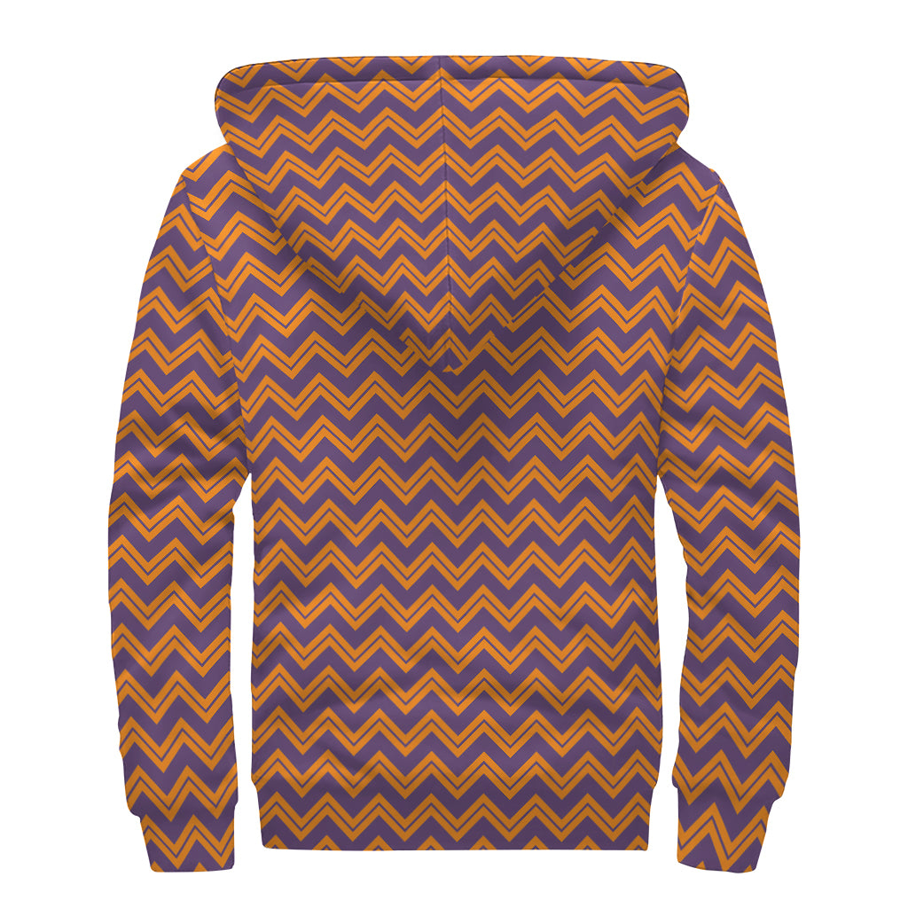 Halloween Zigzag Pattern Print Sherpa Lined Zip Up Hoodie