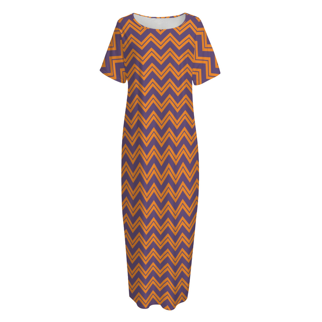 Halloween Zigzag Pattern Print Short Sleeve Long Nightdress
