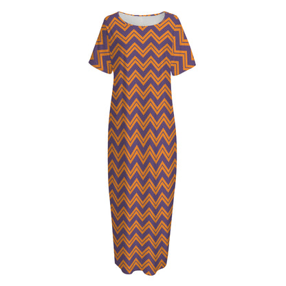 Halloween Zigzag Pattern Print Short Sleeve Long Nightdress