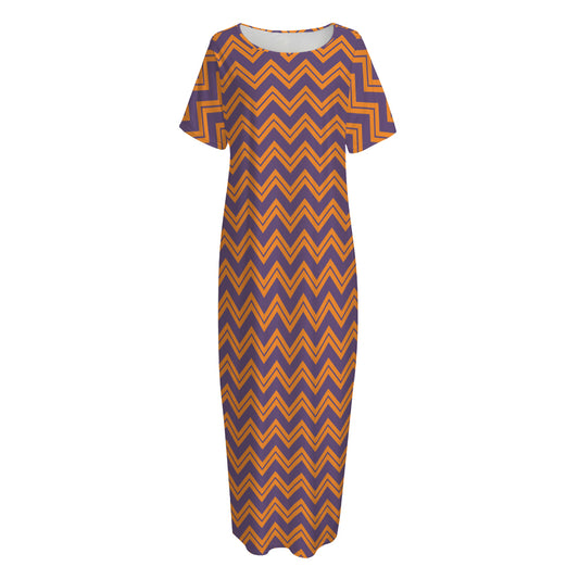 Halloween Zigzag Pattern Print Short Sleeve Long Nightdress