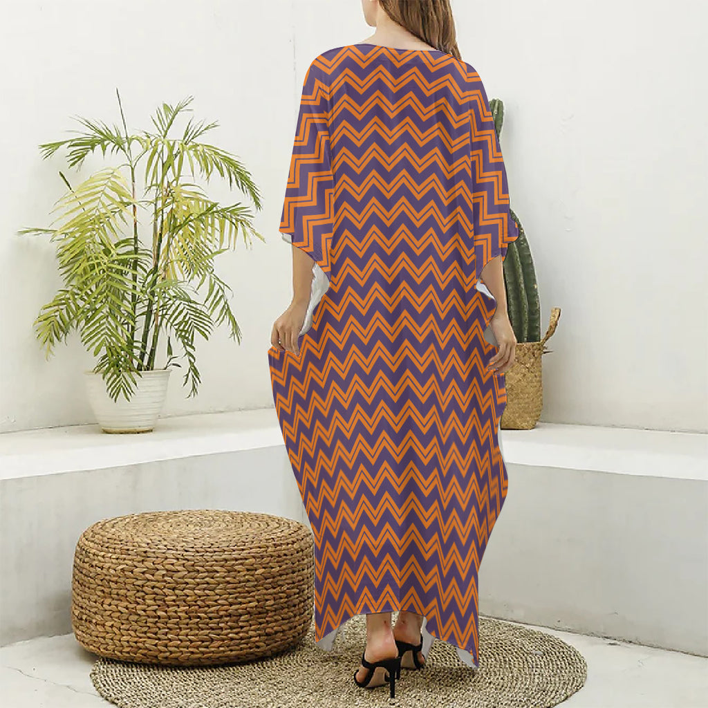 Halloween Zigzag Pattern Print Silk V-Neck Kaftan Dress