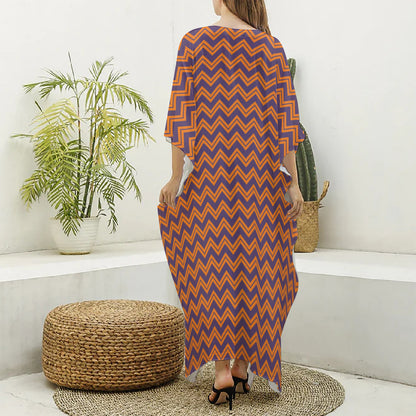 Halloween Zigzag Pattern Print Silk V-Neck Kaftan Dress