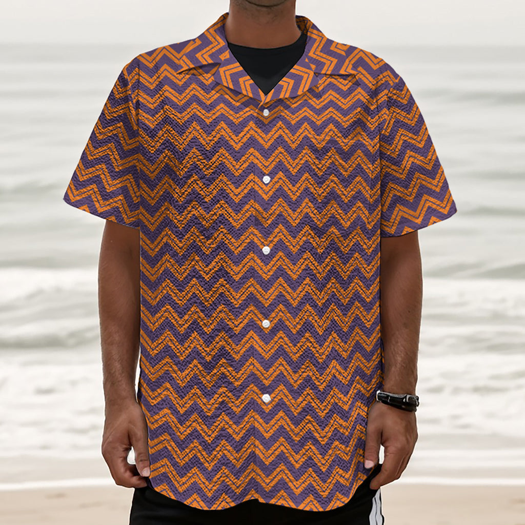 Halloween Zigzag Pattern Print Textured Short Sleeve Shirt